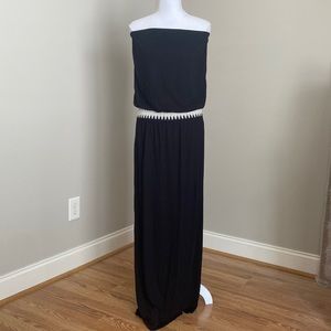 Strapless Pull-on Maxi Dress with Elasticized Embroidered Fitted Waistline